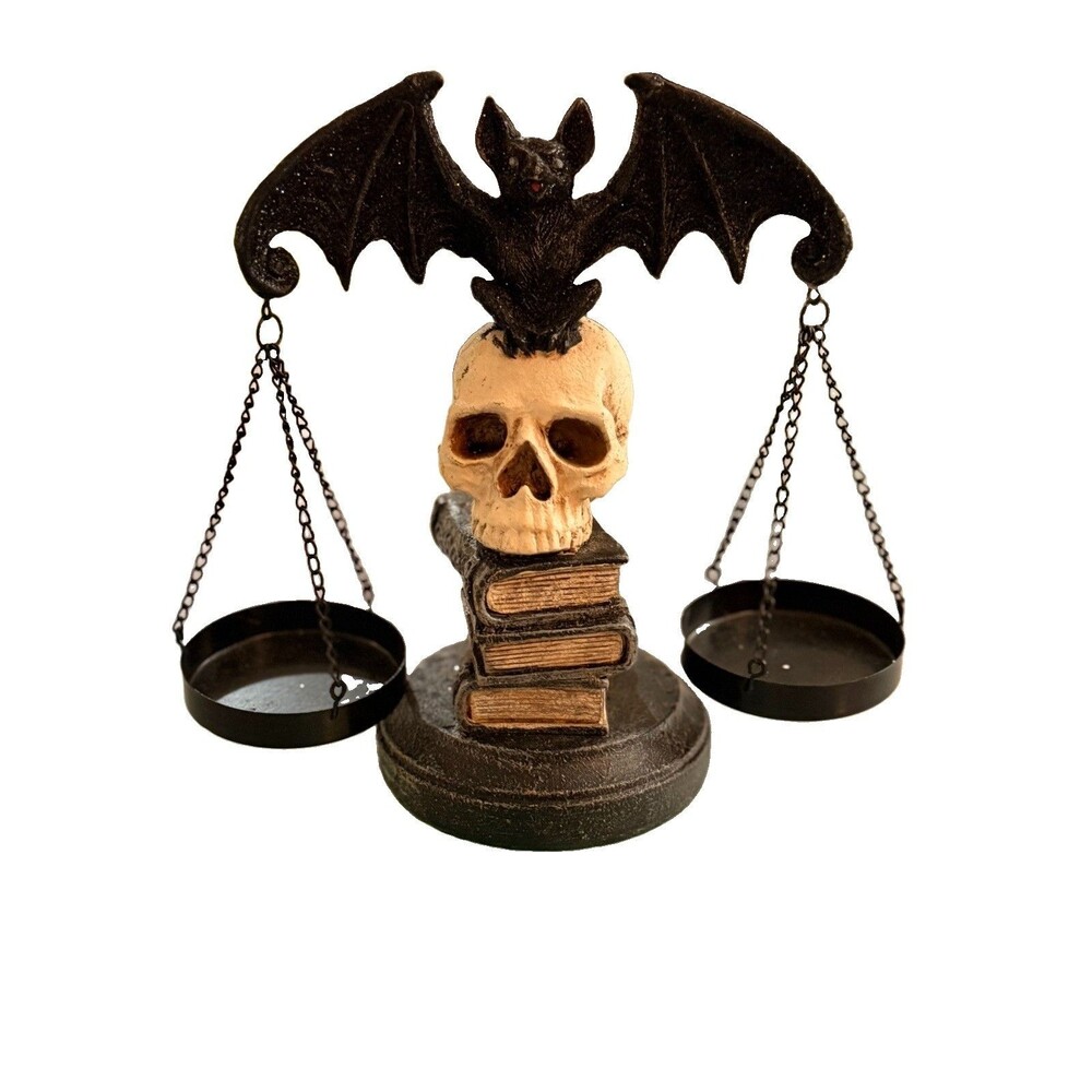 Dark Enchantment Bat & Skull On Books Candle Holder Halloween Decor